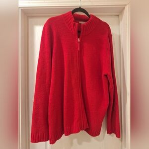Red Women's Sweater Zippered Cardigan 3X